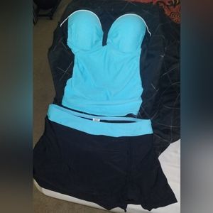 NWT Yonique 2pc Black/Blue Swimsuit